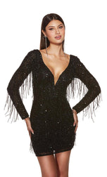 Alyce Paris Long Sleeve Fringe Homecoming Dress 4873