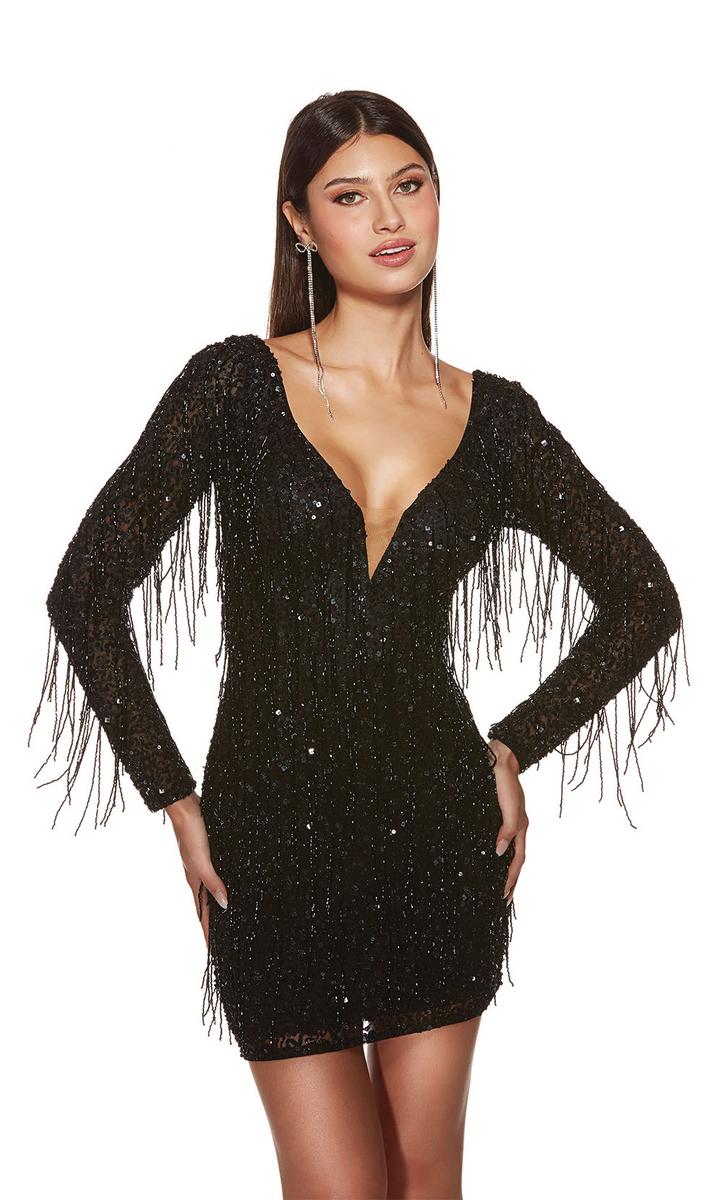 Alyce Paris Long Sleeve Fringe Homecoming Dress 4873