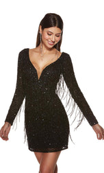 Alyce Paris Long Sleeve Fringe Homecoming Dress 4873