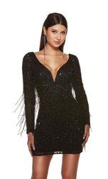 Alyce Paris Long Sleeve Fringe Homecoming Dress 4873