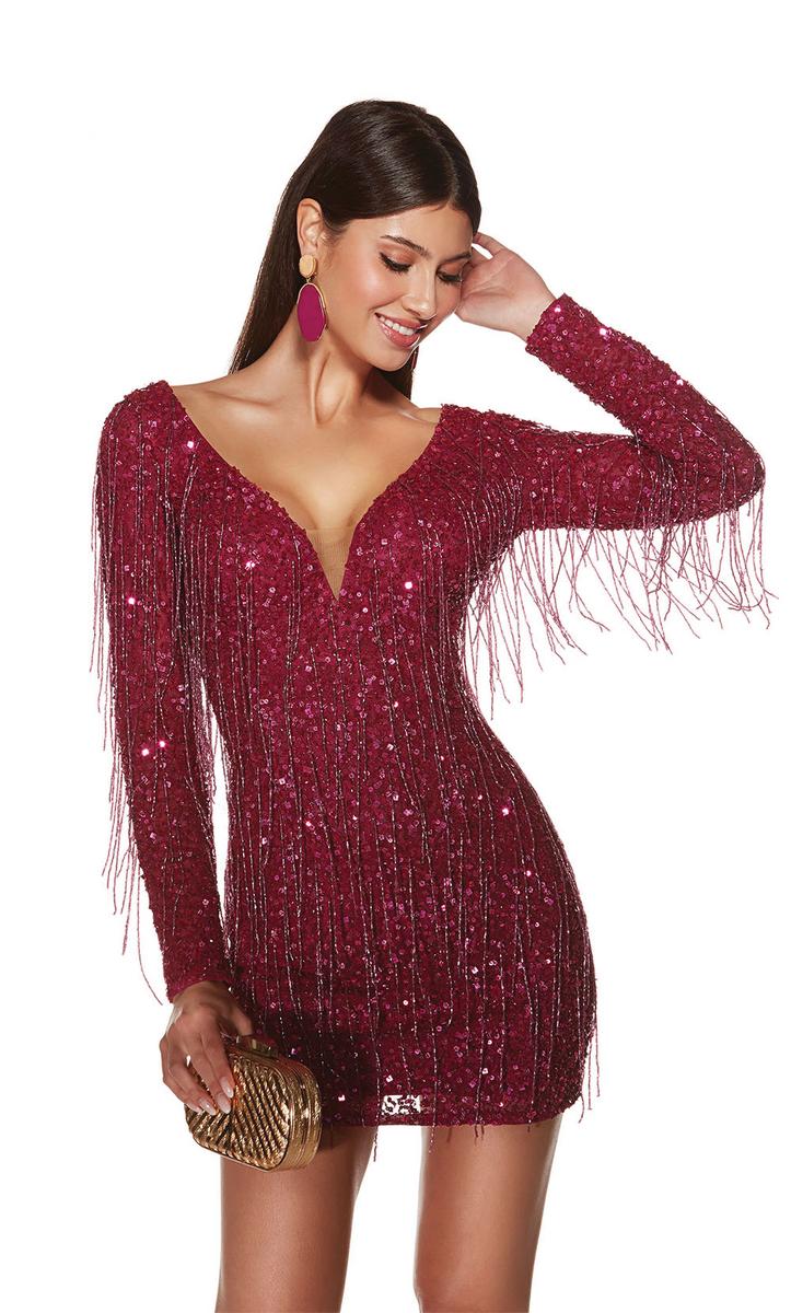 Alyce Paris Long Sleeve Fringe Homecoming Dress 4873 Alyce Paris Long Sleeve Fringe Homecoming Dress 4873