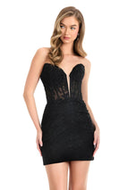 ASHLEYlauren Fitted Lace-Up Back Short HoCo Dress