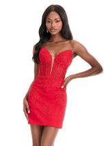 ASHLEYlauren Fitted Lace-Up Back Short HoCo Dress
