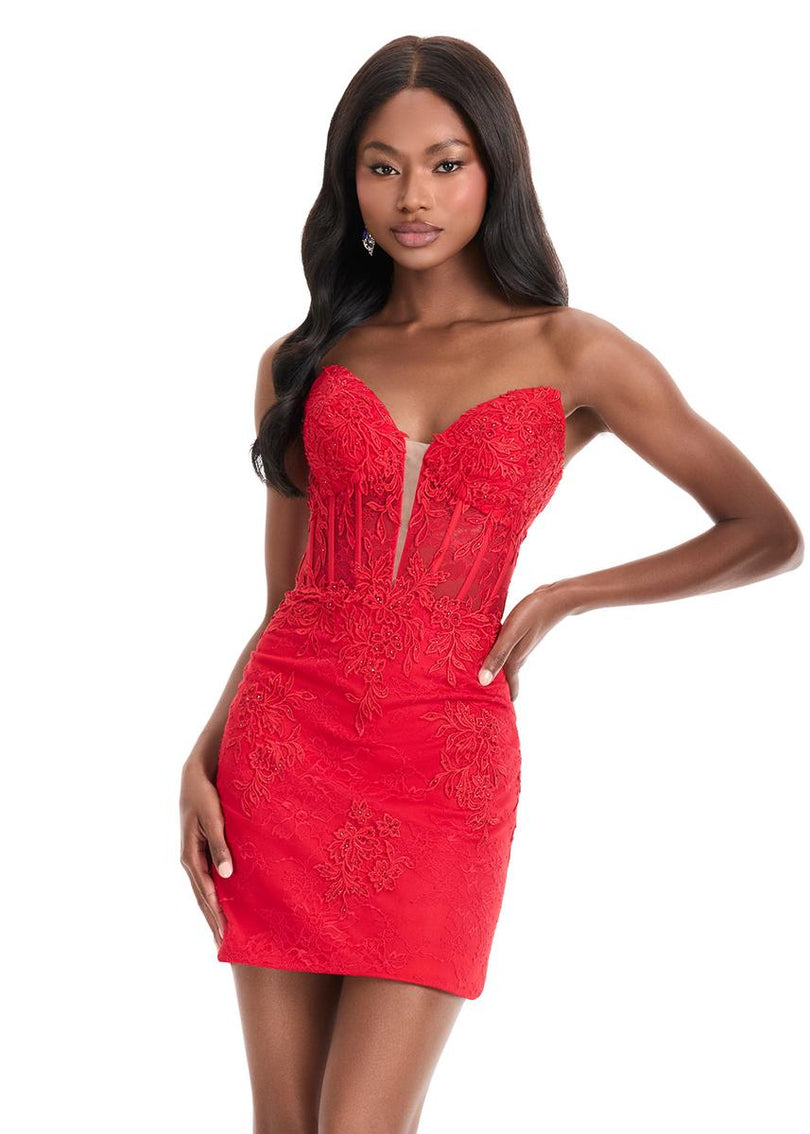 ASHLEYlauren Fitted Lace-Up Back Short HoCo Dress