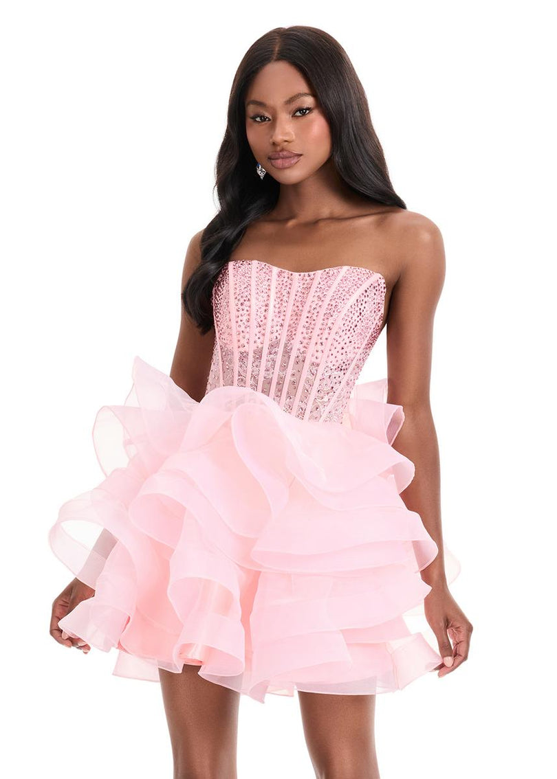 ASHLEYlauren Strapless Voluminous Ruffle Skirt Dress 4883