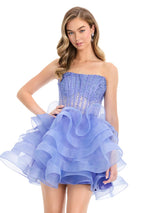 ASHLEYlauren Strapless Voluminous Ruffle Skirt Dress 4883