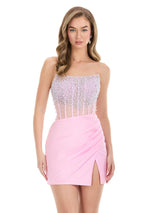 ASHLEYlauren Strapless Mesh Corset Pearl HoCo Dress 4923