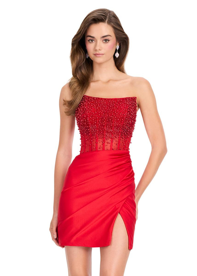 ASHLEYlauren Strapless Mesh Corset Pearl HoCo Dress 4923