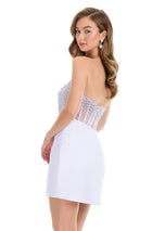 ASHLEYlauren Strapless Mesh Corset Pearl HoCo Dress 4923