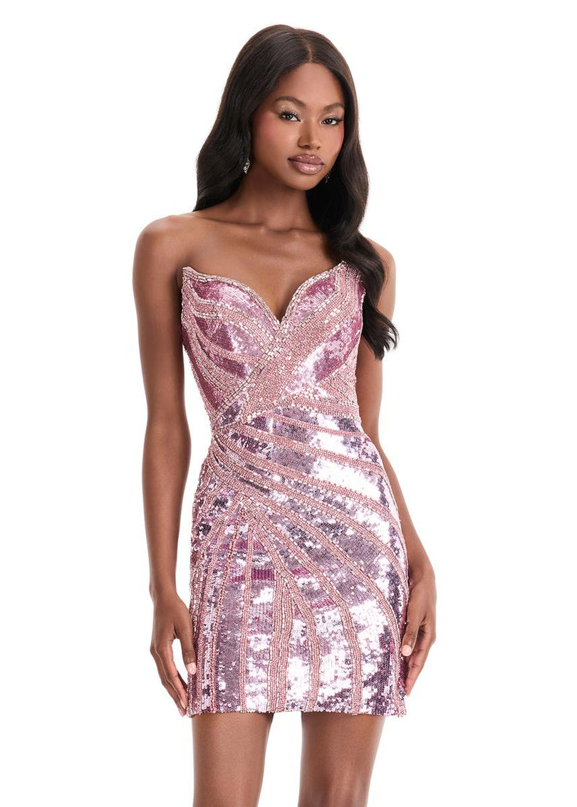 ASHLEYlauren Fully Beaded Strapless Homecoming Dress 4930