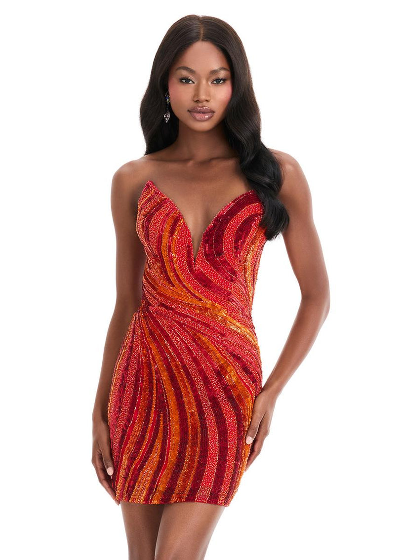 ASHLEYlauren Strapless Beaded Homecoming Dress 4932