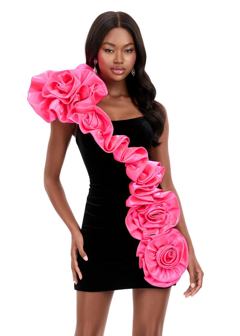 ASHLEYlauren Short Fitted Rosette Dress 4939