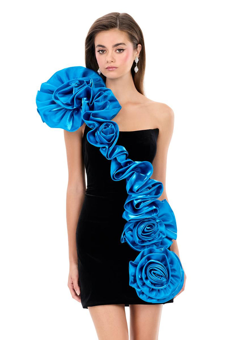 ASHLEYlauren Short Fitted Rosette Dress 4939