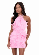 ASHLEYlauren Short Ruffle Organza Dress 4949