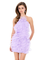 ASHLEYlauren Short Ruffle Organza Dress 4949