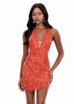 ASHLEYlauren Plunging Halter Short Dress 4953