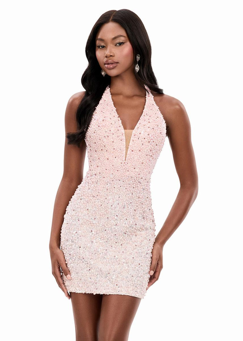 ASHLEYlauren Halter Open Back Fitted Short Dress 4956