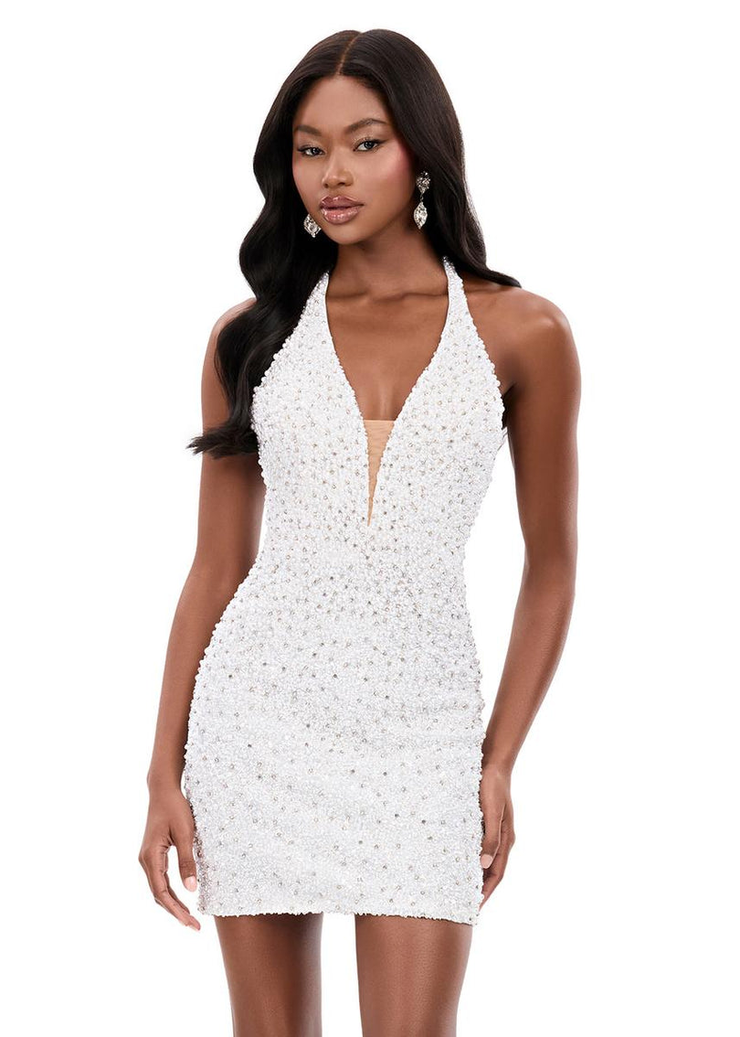 ASHLEYlauren Halter Open Back Fitted Short Dress 4956