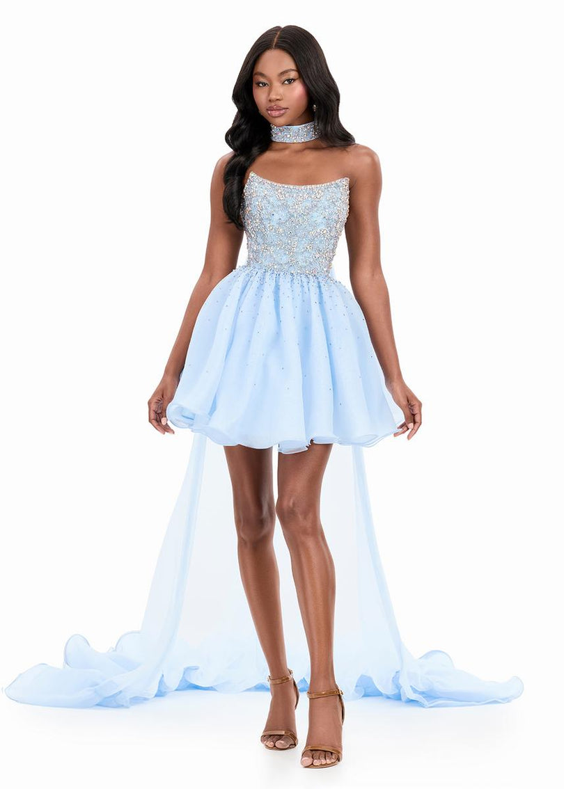 ASHLEYlauren Organza Cape Short Dress 4965