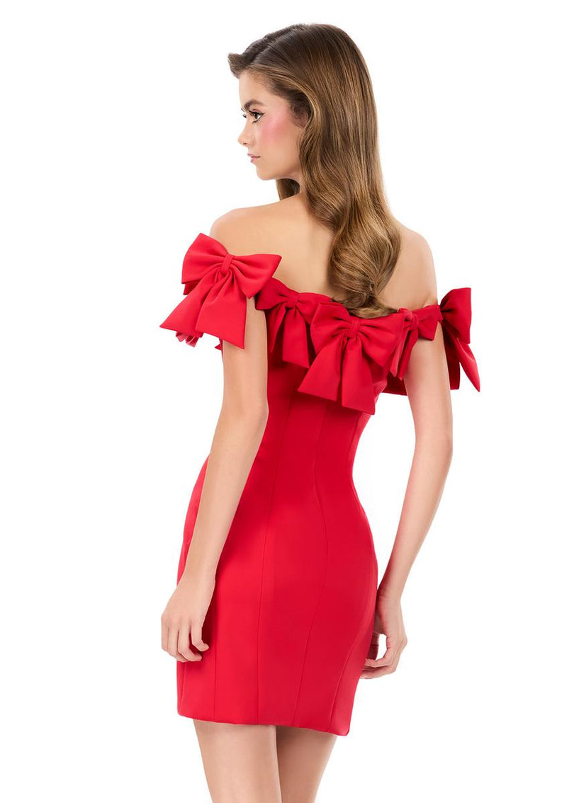 ASHLEYlauren Off The Shoulder Bow Short Dress 4966