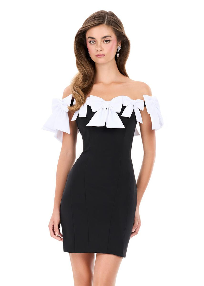 ASHLEYlauren Off The Shoulder Bow Short Dress 4966