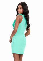 ASHLEYlauren High Neck 3D Flower Fitted Short Dress 4967