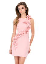 ASHLEYlauren High Neck 3D Flower Fitted Short Dress 4967