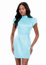 ASHLEYlauren High Neck Open Back Short Dress 4969