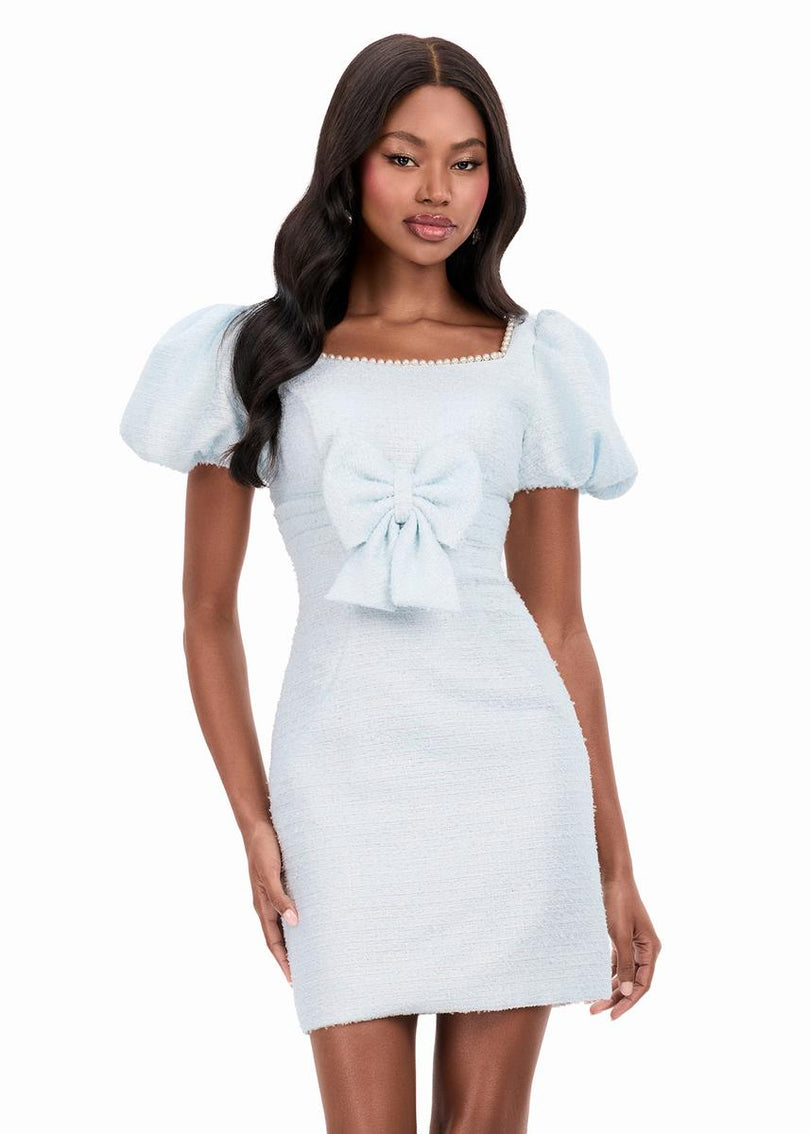 ASHLEYlauren Puff Sleeve Tweed Short Dress 4970