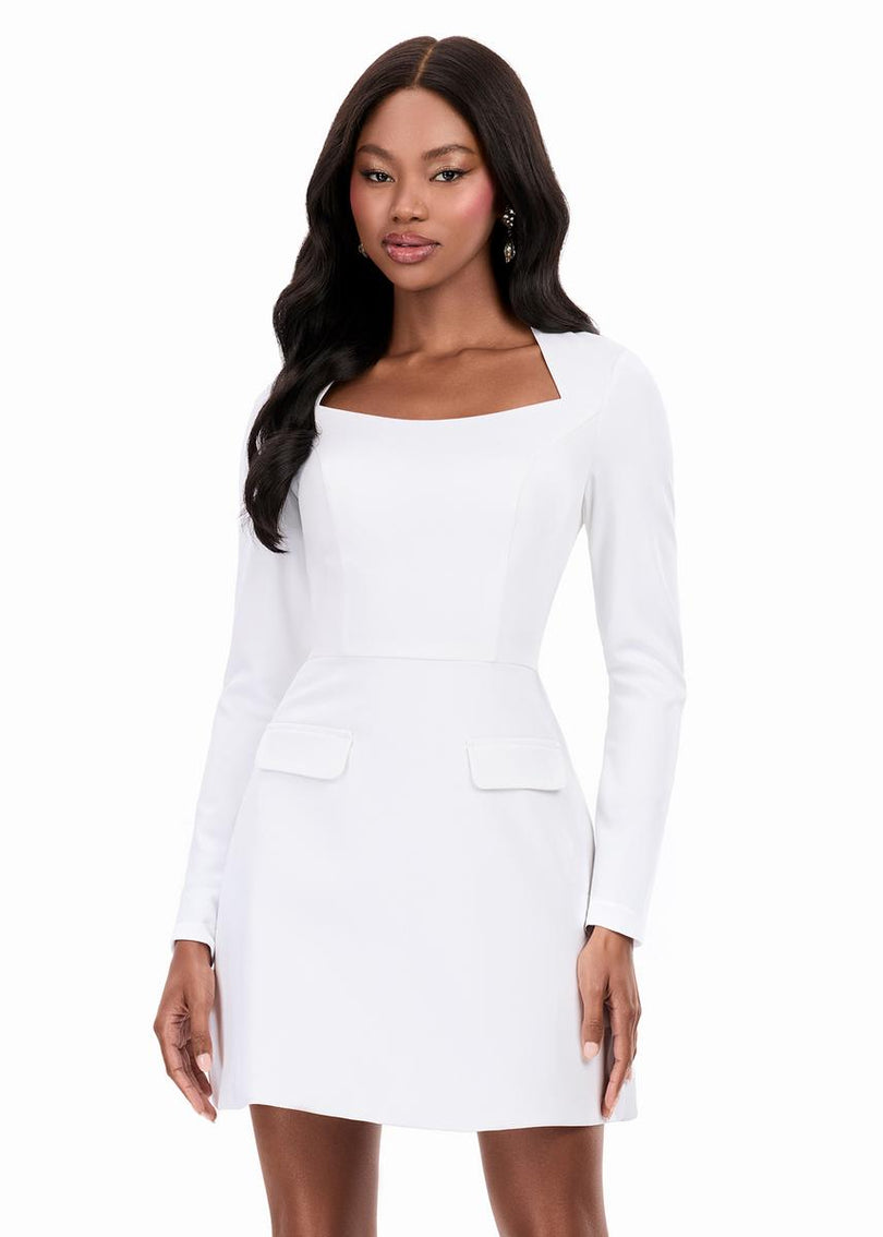 ASHLEYlauren Open Back Long Sleeve Fitted Short Dress 4971 ASHLEYlauren Open Back Long Sleeve Fitted Short Dress 4971