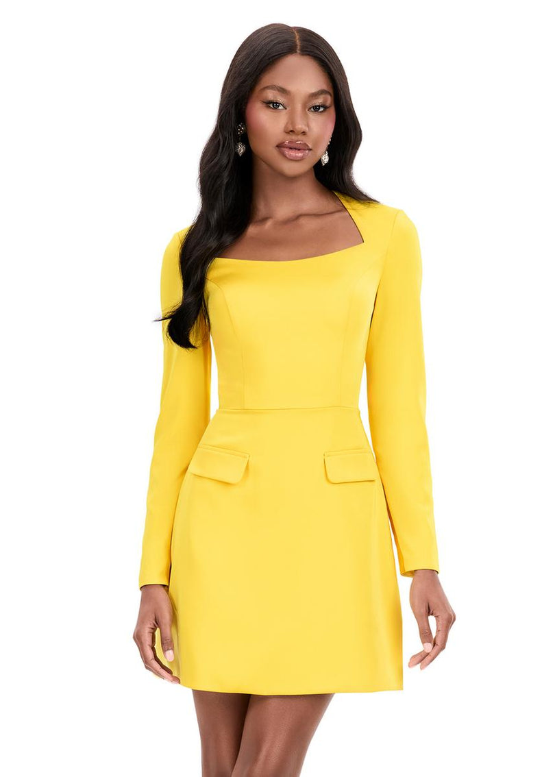 ASHLEYlauren Open Back Long Sleeve Fitted Short Dress 4971 ASHLEYlauren Open Back Long Sleeve Fitted Short Dress 4971