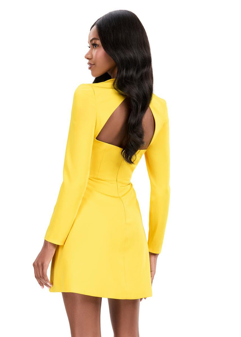ASHLEYlauren Open Back Long Sleeve Fitted Short Dress 4971 ASHLEYlauren Open Back Long Sleeve Fitted Short Dress 4971