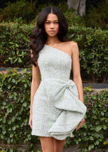 ASHLEYlauren One Shoulder Side Ruffle Tweed Short Dress 4976