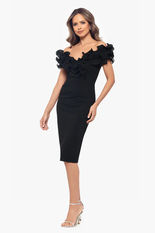 Xscape Women's Ruffled Off-The-Shoulder Scuba Crepe Dress - Black