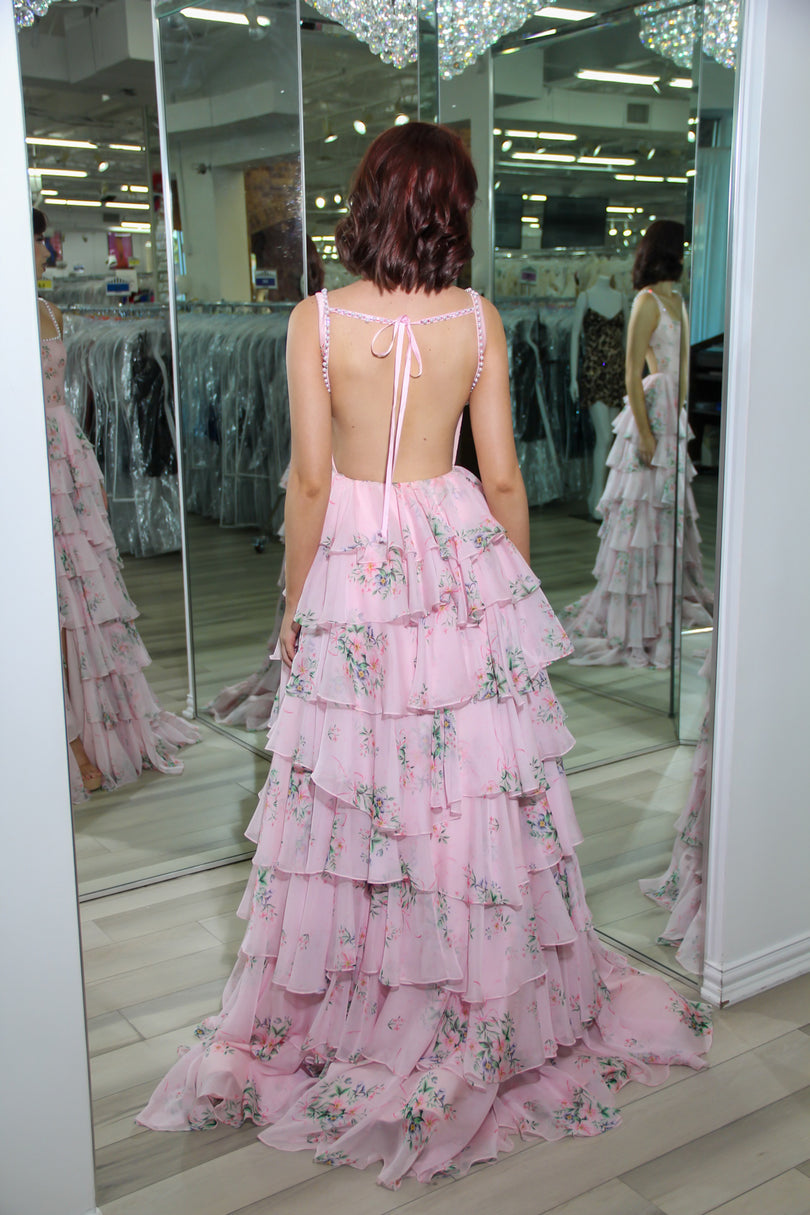 Sherri Hill Floral Print Ruffle Prom Dress 57911