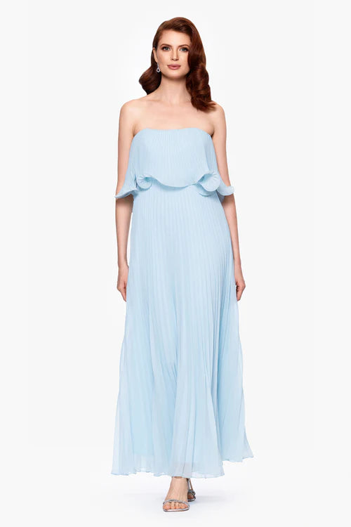 Betsy & Adam "Zoe" Strapless Chiffon Pleated Dress A27098 Betsy & Adam "Zoe" Strapless Chiffon Pleated Dress A27098