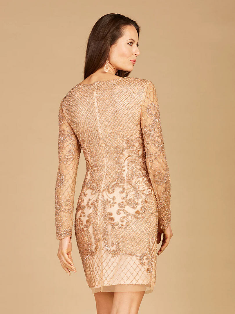 Beaded cocktail dress with sleeves on sale