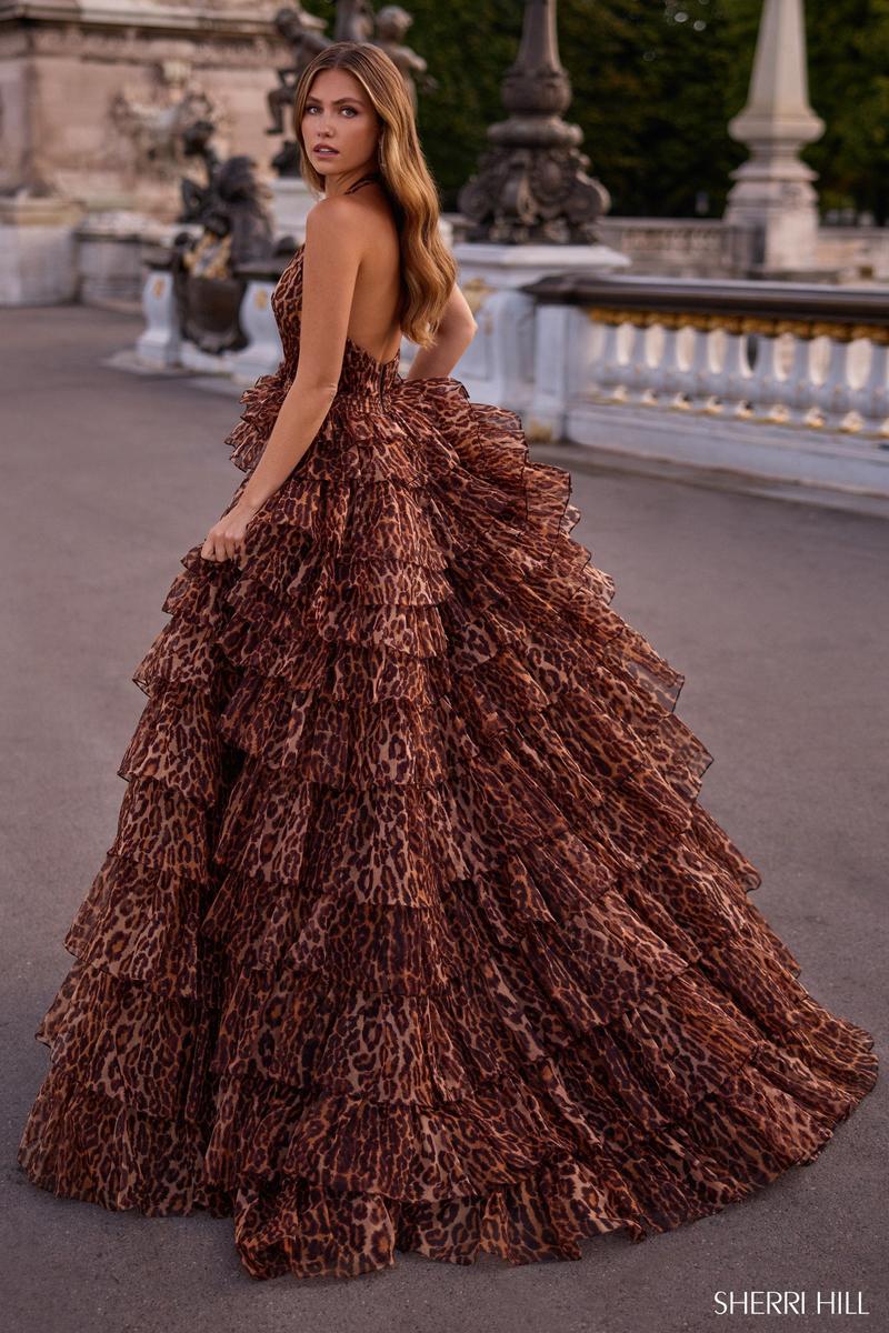 Sherri Hill Halter Ruffle Cheetah Print Prom Dress 57488