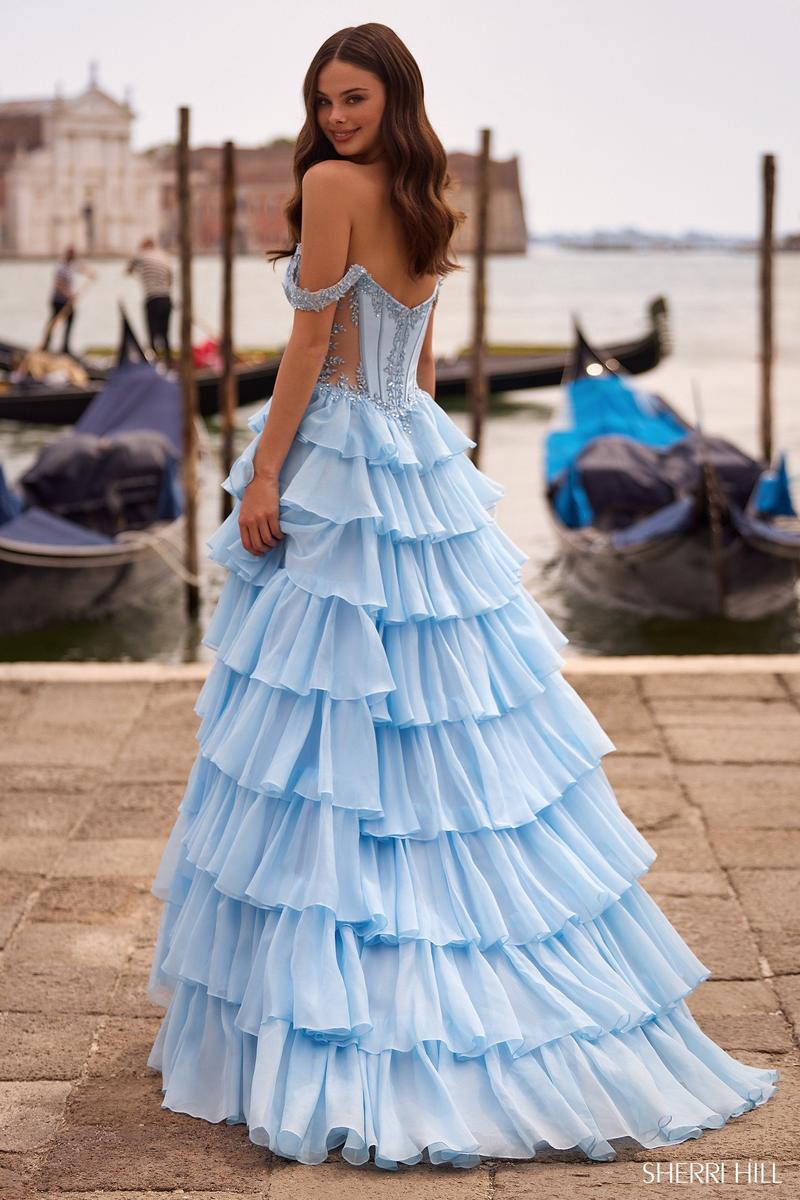 Sherri Hill Strapless Ruffle Ball Gown Dress 57528