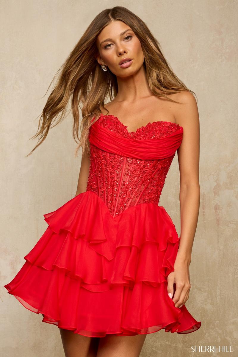 Sherri Hill Corset Ruffle Homecoming Dress 57572 Sherri Hill Corset Ruffle Homecoming Dress 57572