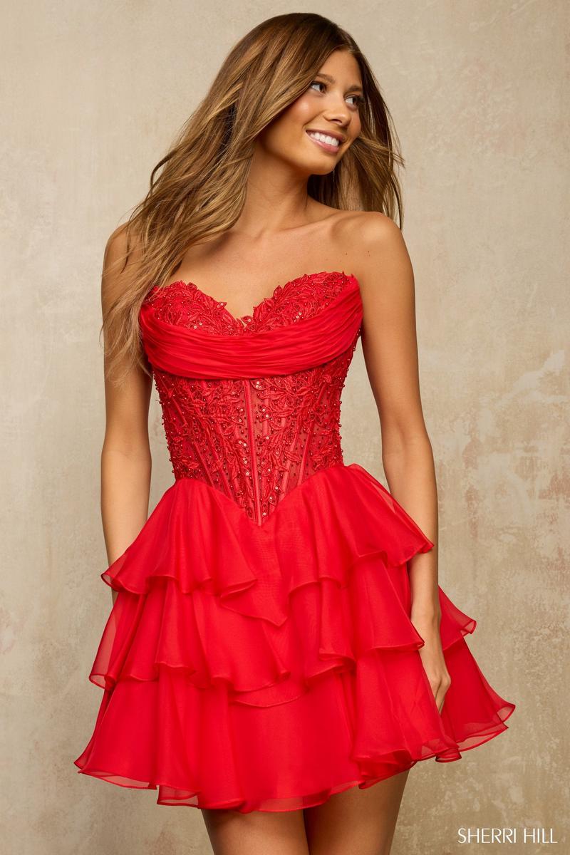Sherri Hill Corset Ruffle Homecoming Dress 57572 Sherri Hill Corset Ruffle Homecoming Dress 57572
