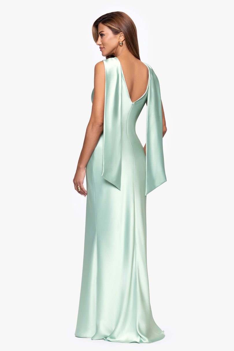 Xscape Evenings Satin Back Sash Evening Dress 7341X Xscape Evenings Satin Back Sash Evening Dress 7341X