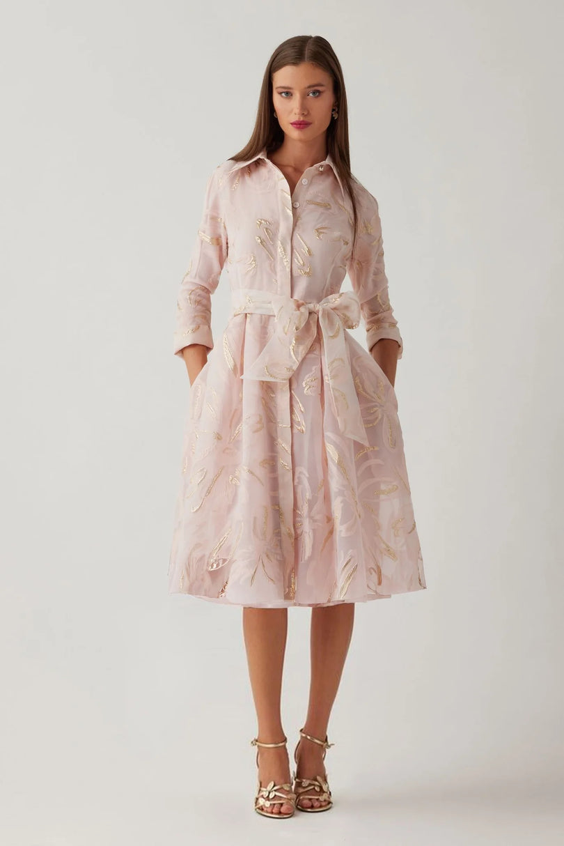 Teri Jon Metallic Organza Jacquard Shirt Dress 266263
