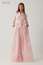 Teri Jon Button Up Long Evening Dress 266007