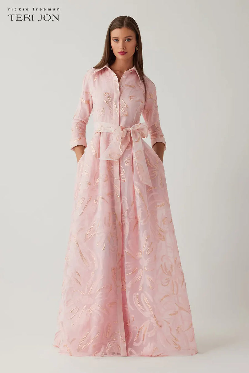 Teri Jon Button Up Long Evening Dress 266007