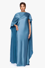 Xscape Evenings "Tallulah" Satin Overlay Cape Dress 7450X