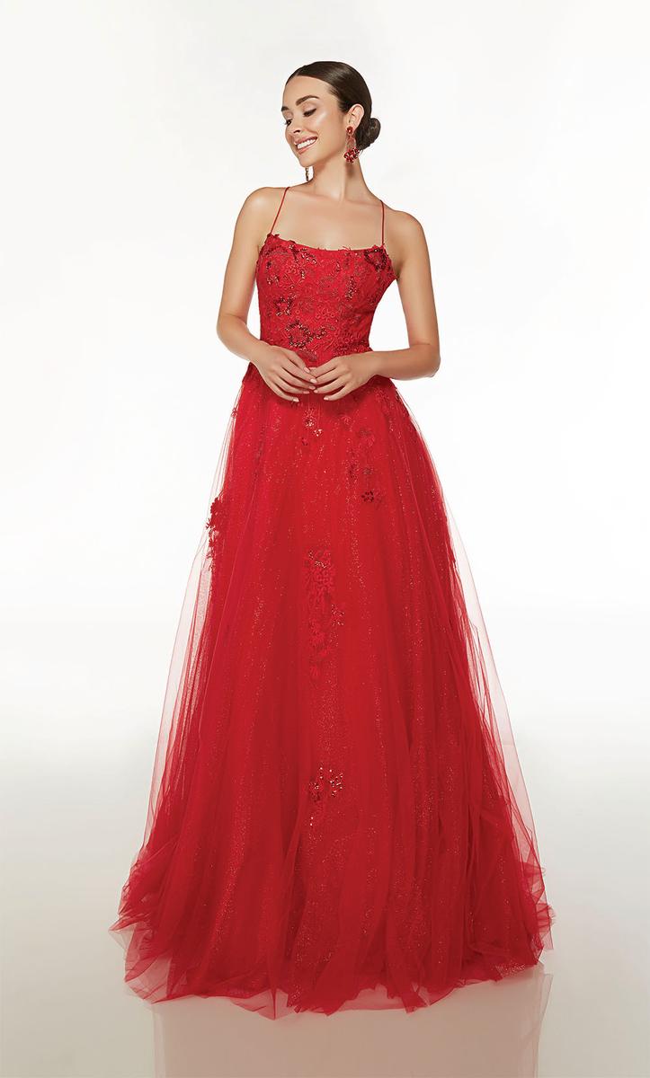 strapless open back dress Alex Satin V-Neck Slit Midi Formal Dress main image 1