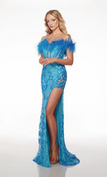 Alyce Plunging Floral Sequin Prom Dress 61616