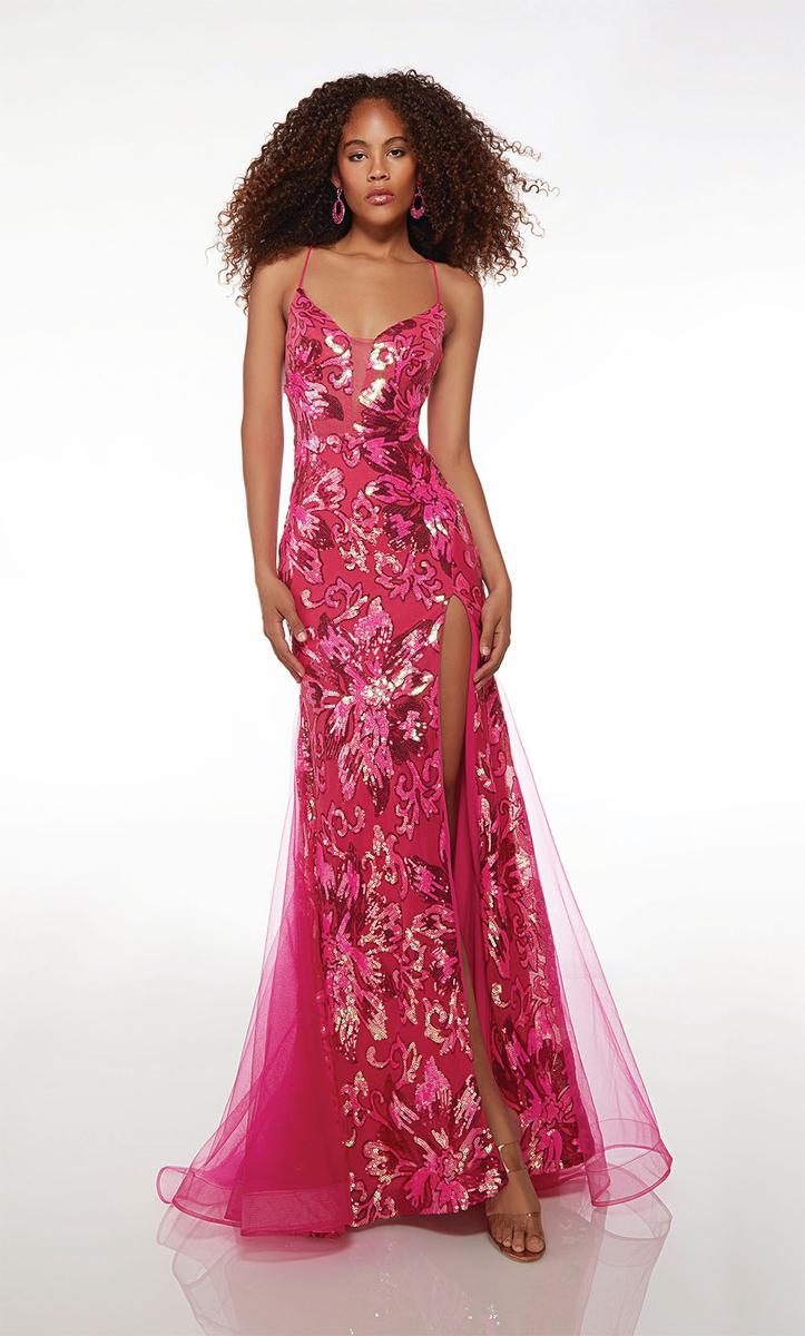 Evening Faviana Floral Prom Dress Pink Floral Sequin Dress Light