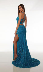 Alyce Lace-up Velvet Sequin Prom Dress 61620